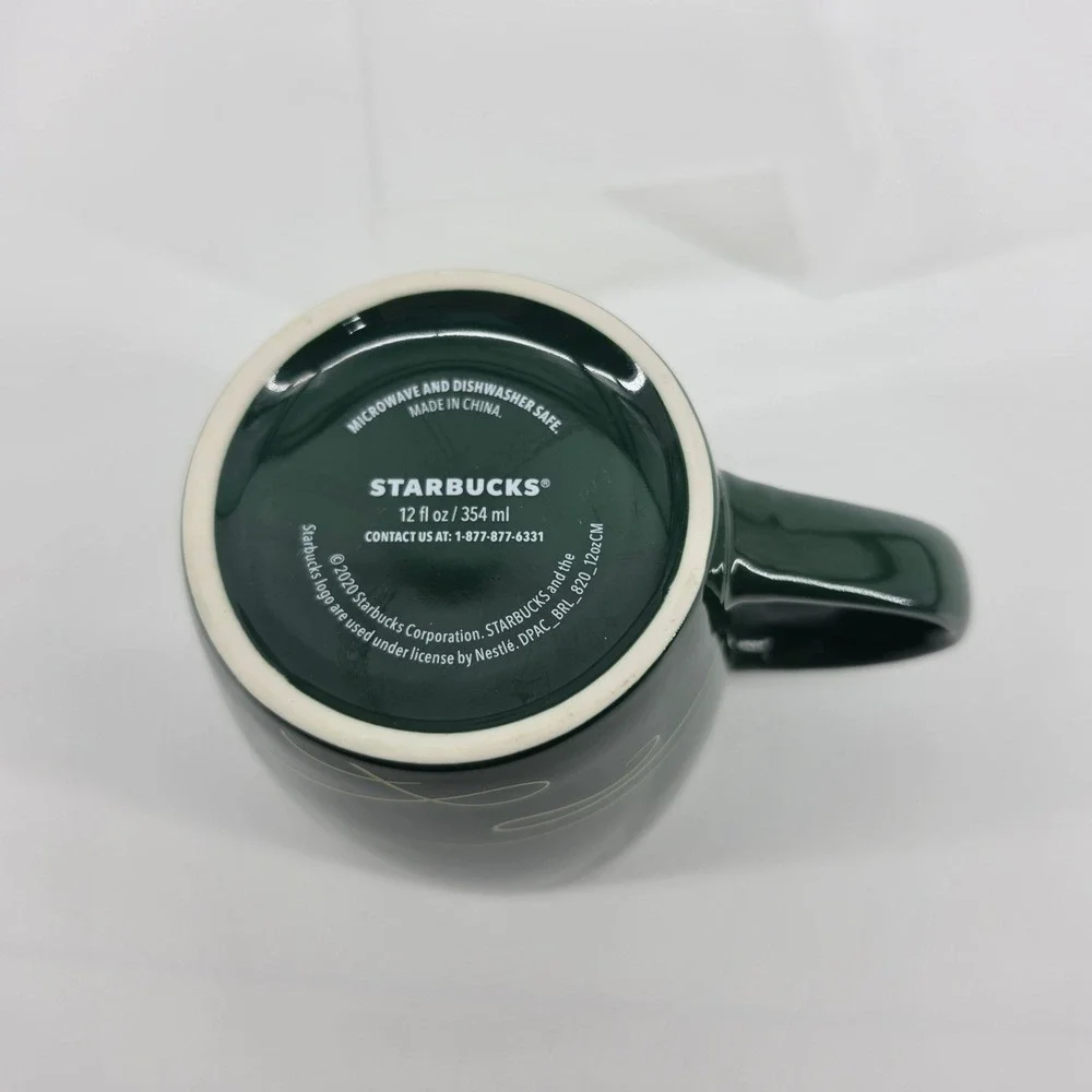Starbucks Holiday Mug Green Gold Swirl 2020 Siren Logo Ceramic Coffee Cup 12oz